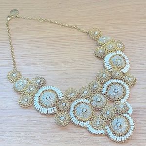 Lavish Gold and White Beaded Statement Necklace
